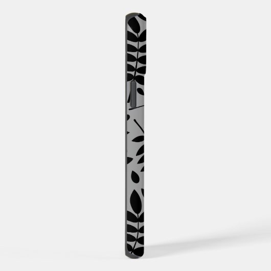 Gefallene Blätter Lg Muster Schwarz auf Grau iPhone Hülle (Rechte Seite)