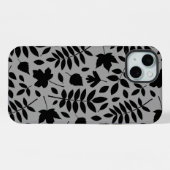 Gefallene Blätter Lg Muster Schwarz auf Grau iPhone Hülle (Rückseite (Horizontal))