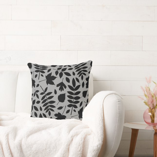 Gefallene Blätter Lg Muster Schwarz auf Grau Kissen (Liege)