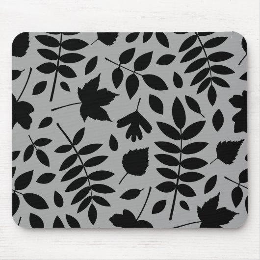 Gefallene Blätter Lg Muster Schwarz auf Grau Mousepad (Vorne)