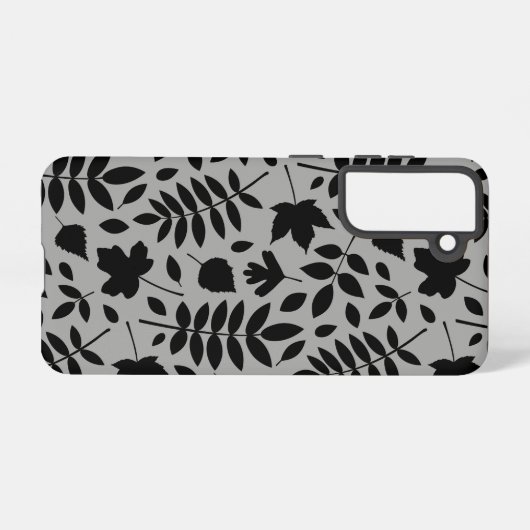 Gefallene Blätter Lg Muster Schwarz auf Grau Samsung Galaxy Hülle (Rückseite (Horizontal))