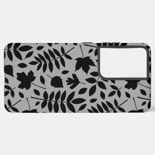 Gefallene Blätter Lg Muster Schwarz auf Grau Samsung Galaxy Hülle (Linke Seite)