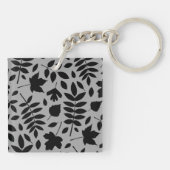 Gefallene Blätter Lg Muster Schwarz auf Grau Schlüsselanhänger (Rückseite)