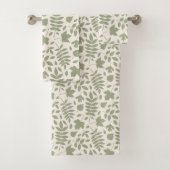 Gefallene Blätter Muster grün auf Creme Badhandtuch Set (Insitu)