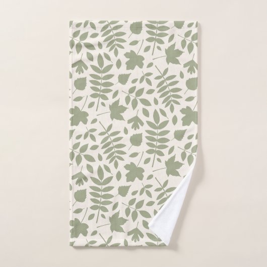 Gefallene Blätter Muster grün auf Creme Badhandtuch Set (Handtuch)