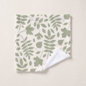 Gefallene Blätter Muster grün auf Creme Badhandtuch Set (Waschlappen)