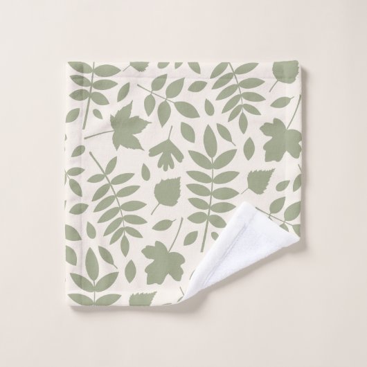 Gefallene Blätter Muster grün auf Creme Badhandtuch Set (Waschlappen)