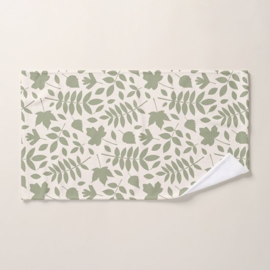 Gefallene Blätter Muster grün auf Creme Badhandtuch Set (Handtuch)