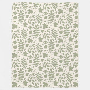 Gefallene Blätter Muster grün auf Creme Fleecedecke