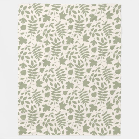 Gefallene Blätter Muster grün auf Creme Fleecedecke (Vorderseite)