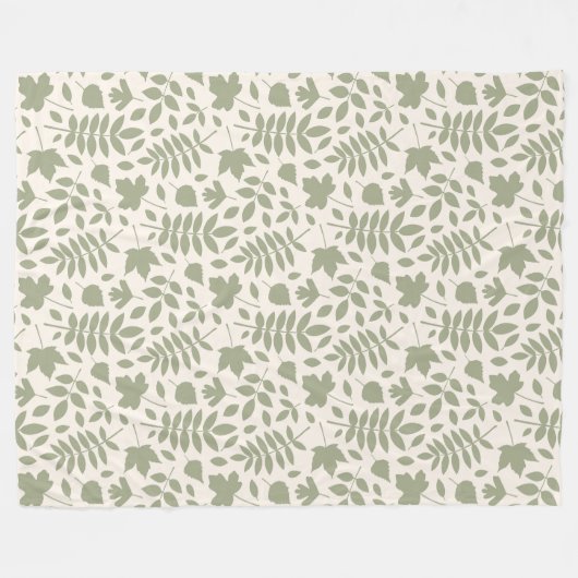 Gefallene Blätter Muster grün auf Creme Fleecedecke (Vorderseite (Horizontal))