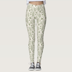 Gefallene Blätter Muster grün auf Creme Leggings