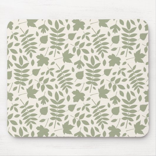 Gefallene Blätter Muster grün auf Creme Mousepad (Vorne)