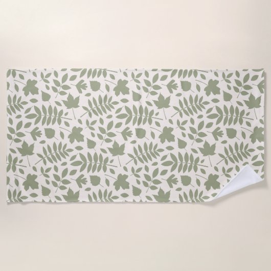 Gefallene Blätter Muster grün auf Creme Strandtuch (Vorderseite)