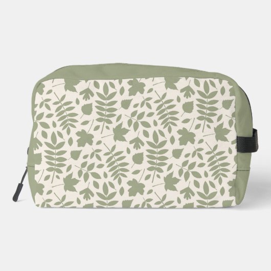 Gefallene Blätter Muster grün auf Creme Waschbeutel (Rückseite)