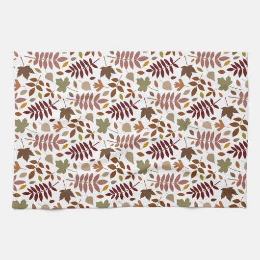 Gefallene Blätter Muster-Herbstfarben auf Weiß Geschirrtuch (Horizontal)