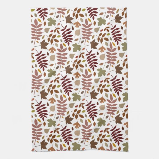 Gefallene Blätter Muster-Herbstfarben auf Weiß Geschirrtuch (Vertikal)
