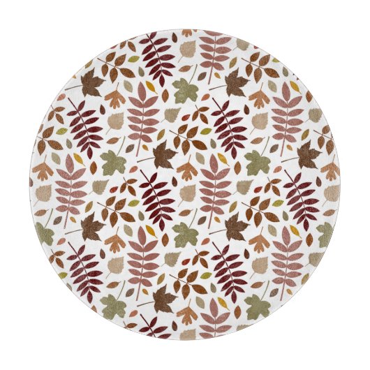 Gefallene Blätter Muster-Herbstfarben auf Weiß Schneidebrett (Vorderseite)