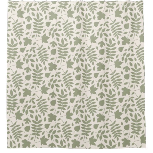 Gefallene Blätter Rpt Muster grün auf Cream Duschvorhang (Vorderseite)
