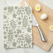 Gefallene Blätter Rpt Muster grün auf Cream Geschirrtuch (Viertel Falte)