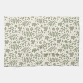 Gefallene Blätter Rpt Muster grün auf Cream Geschirrtuch (Horizontal)