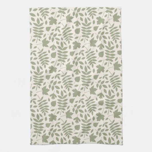 Gefallene Blätter Rpt Muster grün auf Cream Geschirrtuch (Vertikal)