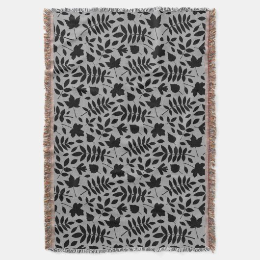 Gefallene Blätter Rpt Pattern Schwarz auf Grau Decke (Vorderseite Vertikal)