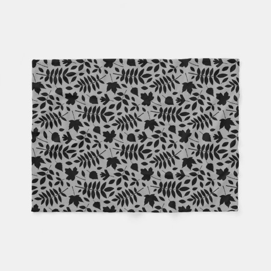 Gefallene Blätter Rpt Pattern Schwarz auf Grau Fleecedecke (Vorderseite (Horizontal))