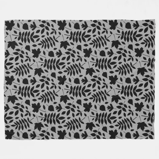 Gefallene Blätter Rpt Pattern Schwarz auf Grau Fleecedecke (Vorderseite (Horizontal))