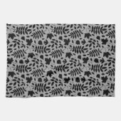 Gefallene Blätter Rpt Pattern Schwarz auf Grau Geschirrtuch (Horizontal)