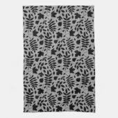 Gefallene Blätter Rpt Pattern Schwarz auf Grau Geschirrtuch (Vertikal)