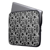 Gefallene Blätter Rpt Pattern Schwarz auf Grau Laptopschutzhülle (Vorderseite Links)