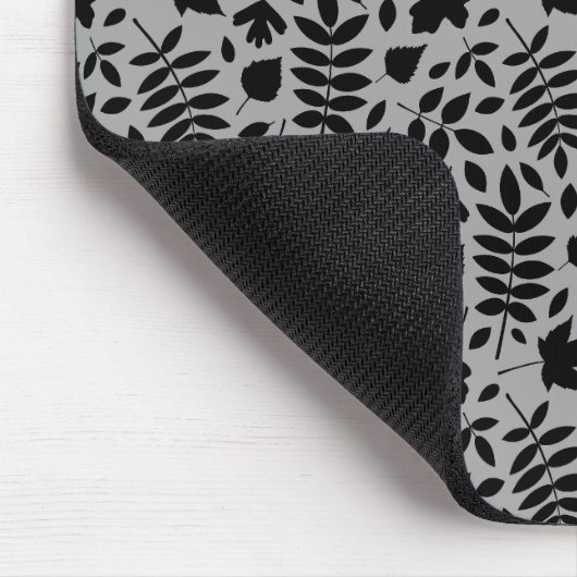 Gefallene Blätter Rpt Pattern Schwarz auf Grau Mousepad (Ecke)