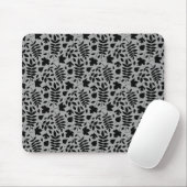 Gefallene Blätter Rpt Pattern Schwarz auf Grau Mousepad (Mit Mouse)