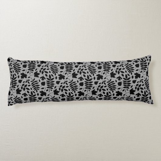 Gefallene Blätter Rpt Pattern Schwarz auf Grau Seitenschläferkissen (Rückseite)