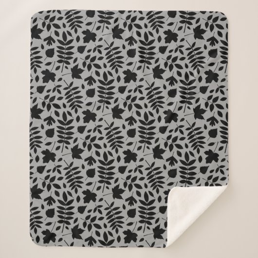 Gefallene Blätter Rpt Pattern Schwarz auf Grau Sherpadecke (Vorderseite)