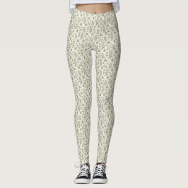 Gefallene Blätter Sml-Muster Grün auf Cream Leggings