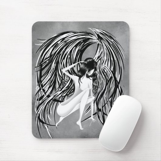 Gefallener Engel Grau Monochrom  Mousepad (Mit Mouse)