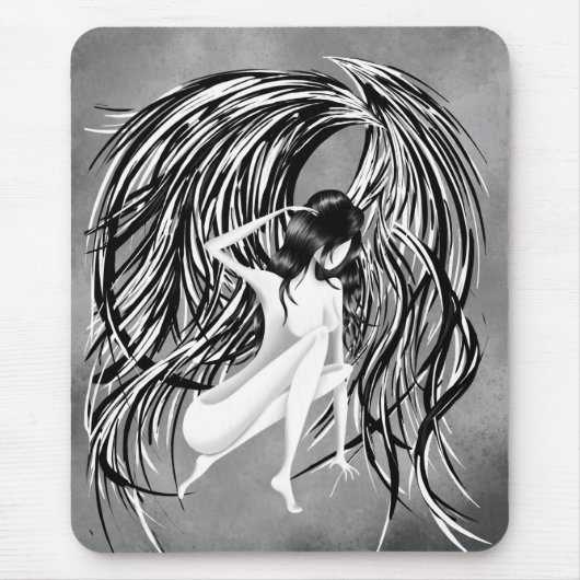 Gefallener Engel Grau Monochrom Mousepad (Vorne)