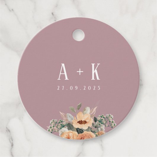 Gefälligkeitstags, elegantes, blumenrosa Monogramm Geschenkanhänger (Vorderseite)