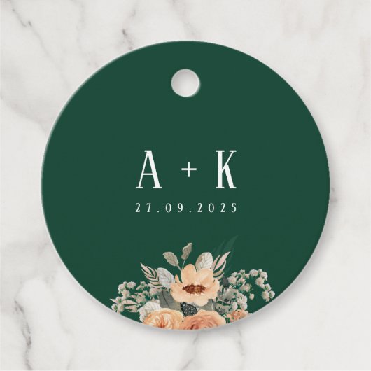 Gefälligkeitstags, elegantes, dunkelgrünes Monogra Geschenkanhänger (Vorderseite)