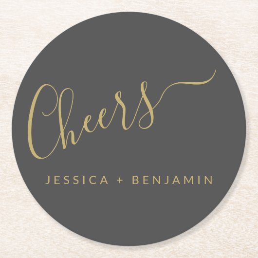 Gefällt Minimalistische Schwarz-Gold-Hochzeit Runder Pappuntersetzer (Vorderseite)