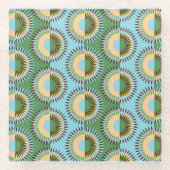 Gefaltene Blume: Retroblau-grün. Glasuntersetzer (Vorderseite)