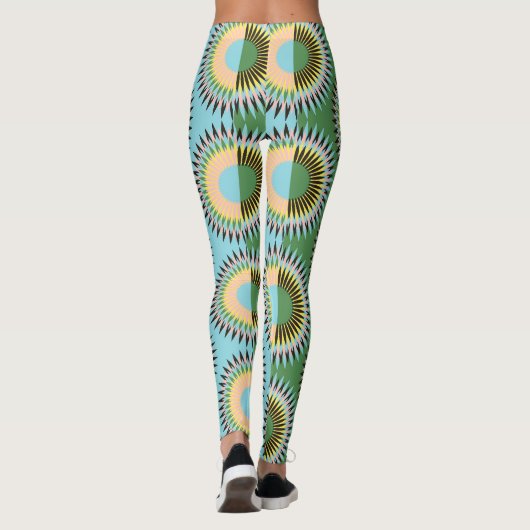 Gefaltene Blume: Retroblau-grün. Leggings (Rückseite)
