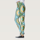 Gefaltene Blume: Retroblau-grün. Leggings (Links)