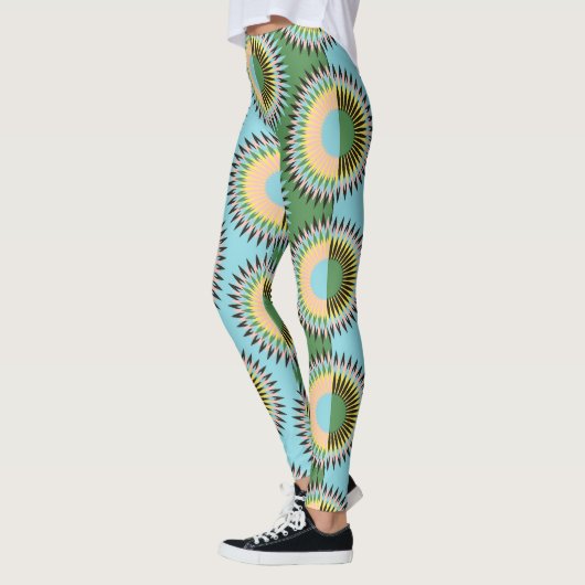 Gefaltene Blume: Retroblau-grün. Leggings (Links)