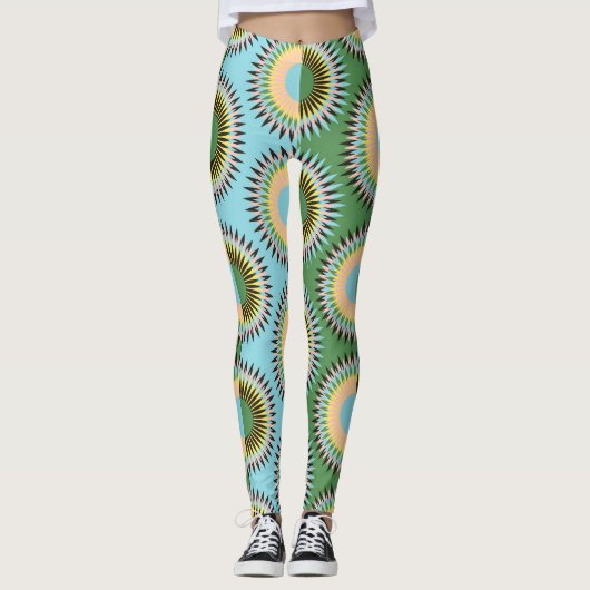 Gefaltene Blume: Retroblau-grün. Leggings (Vorderseite)