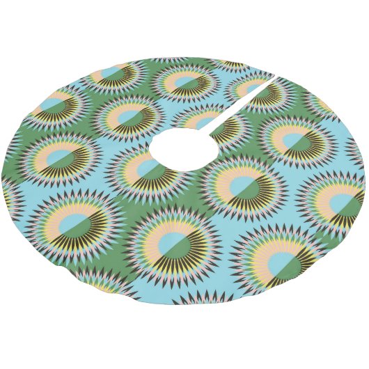 Gefaltene Blume: Retroblau-grün. Polyester Weihnachtsbaumdecke (Schrägansicht)