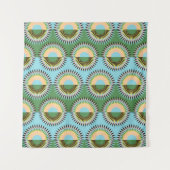 Gefaltene Blume: Retroblau-grün. Wandteppich (Vorderseite (Horizontal))