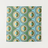 Gefaltene Blume: Retroblau-grün. Wandteppich (Vorderseite)